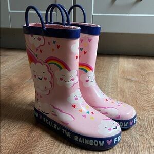 KomfyMe | Pink Cloud and Rainbow Rain Boots | Size 12